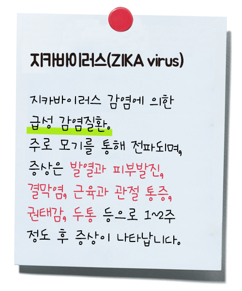 지카바이러스 정의와 증상. 지카바이러스 감염에 의한 급성 감염질환. 주로 모기를 통해 전파되며, 증상은 발열과 피부발진, 결막염, 근육과 관절 통증, 권태감, 두통 등으로 1~2주 정도 후 증상이 나타납니다.