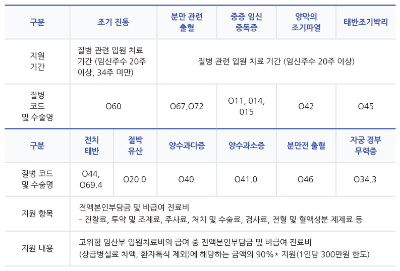 질환별 세부지원기준 표