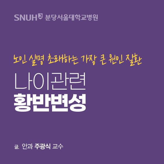 노인 실명 초래하는 가장 큰 원인 질환. 나이관련 황반변성. 글 : 안과 주광식 교수. 