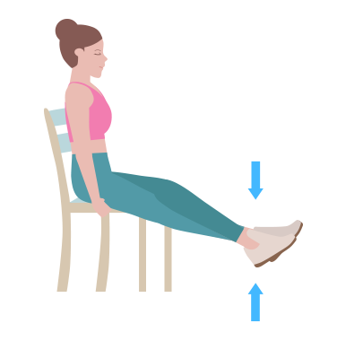 운동2: 의자에 앉아서 양 다리의 발목 부위를 교차해 놓고 밑에 놓인 다리는 올리는 힘을, 위에 놓인 다리는 내리는 힘으로 서로 저항을 주면서 씨름하는 운동