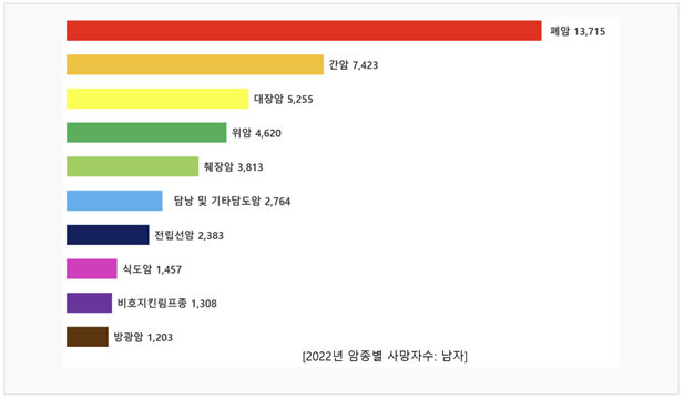 암종별사망자수 남자